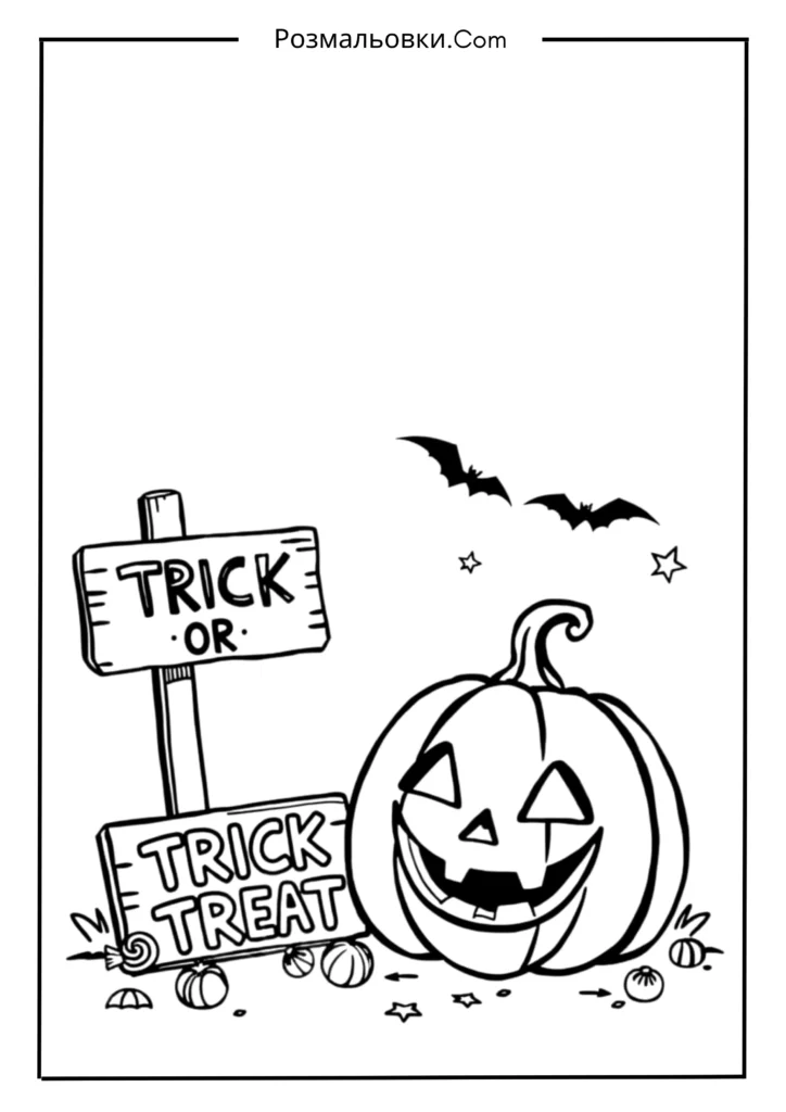 Гарбуз із табличкою “Trick or Treat”