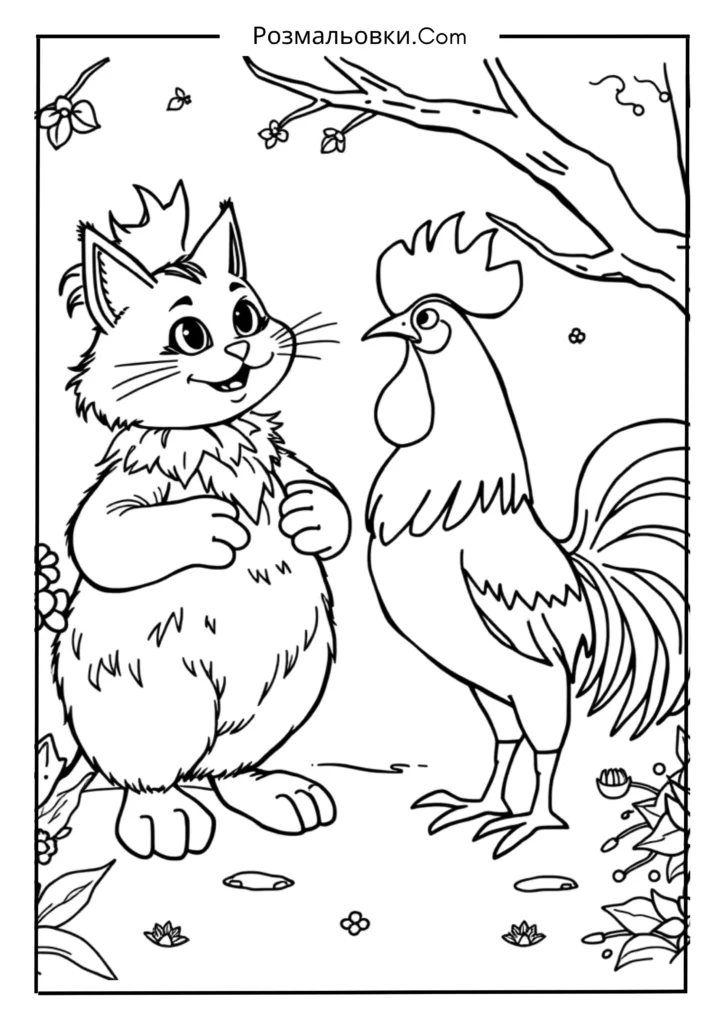 Розмальовка Котик: Найкращі Ідеї для Малювання та Розвитку Творчості 8 Котик і Півник