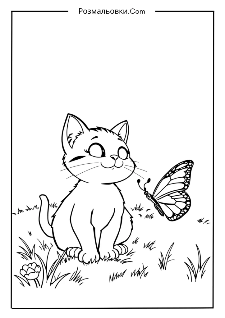 Розмальовка Котик: Найкращі Ідеї для Малювання та Розвитку Творчості 16 Котик і Метелик