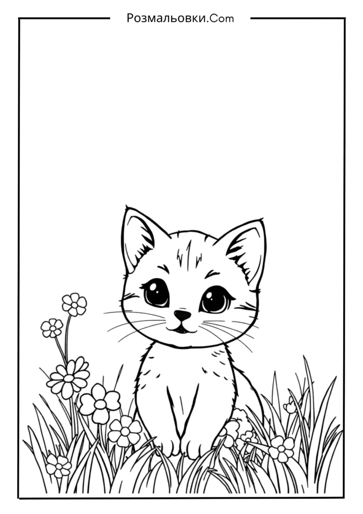 Розмальовка Котик: Найкращі Ідеї для Малювання та Розвитку Творчості 2 Котик на Лужку