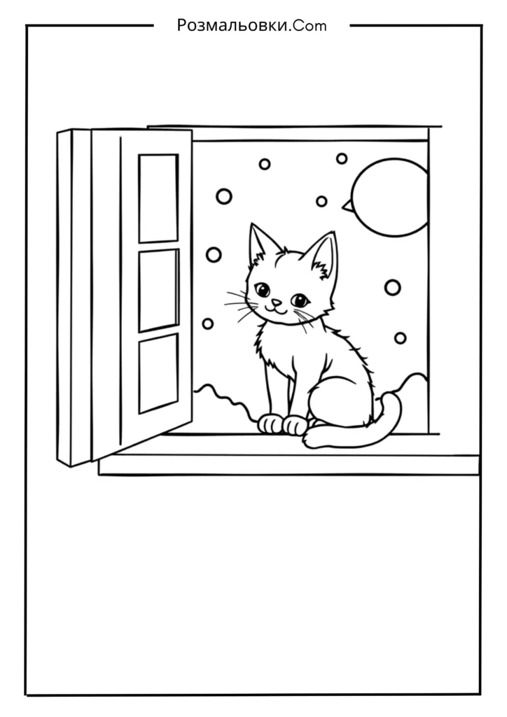 Розмальовка Котик: Найкращі Ідеї для Малювання та Розвитку Творчості 6 Котик на Вікні