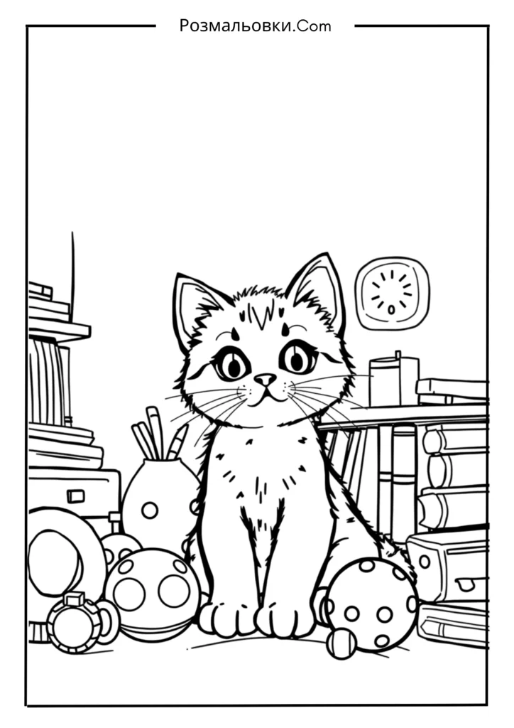 Розмальовка Котик: Найкращі Ідеї для Малювання та Розвитку Творчості 11 Котик у Кімнаті
