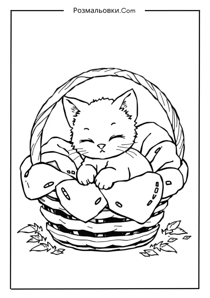 Розмальовка Котик: Найкращі Ідеї для Малювання та Розвитку Творчості 15 Котик у Кошику