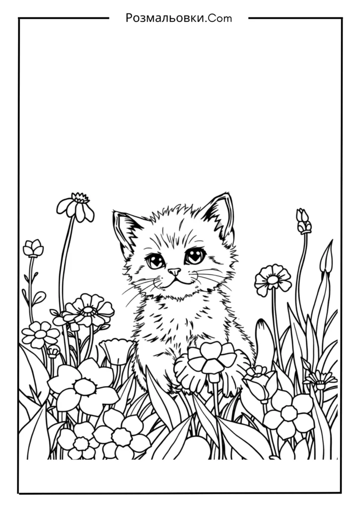 Розмальовка Котик: Найкращі Ідеї для Малювання та Розвитку Творчості 17 Котик у Садку