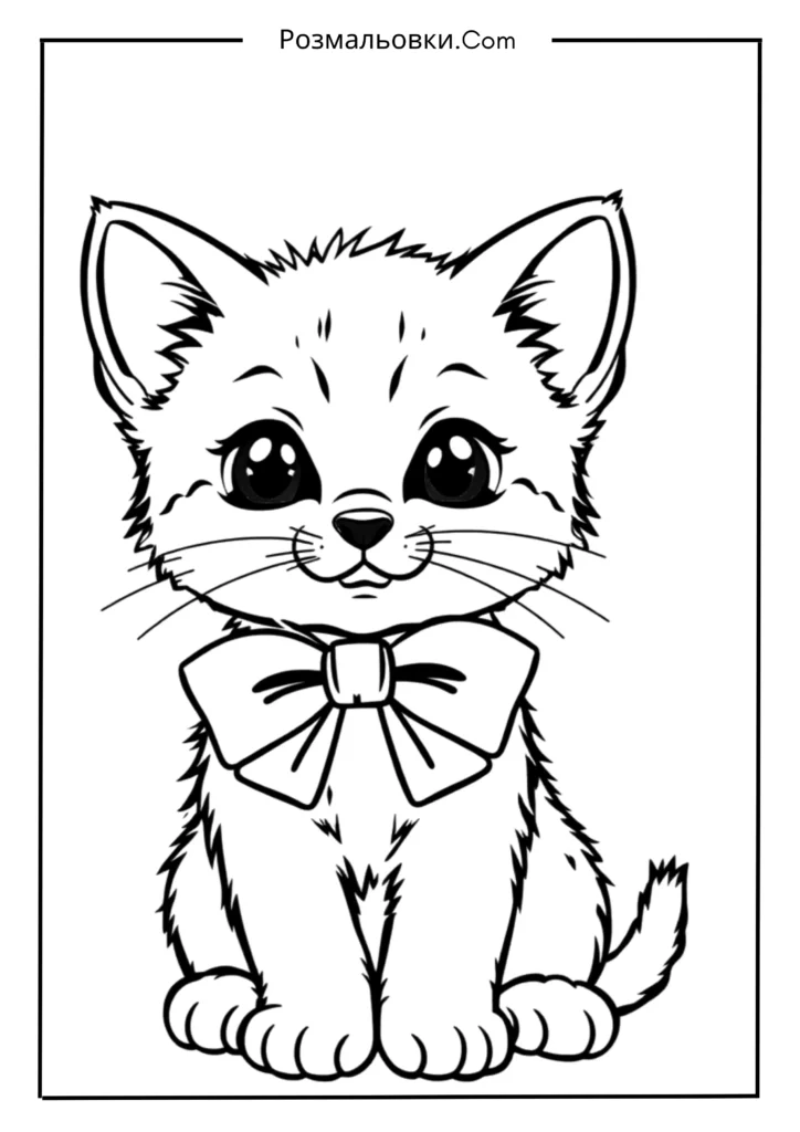 Розмальовка Котик: Найкращі Ідеї для Малювання та Розвитку Творчості 18 Котик з Бантиком