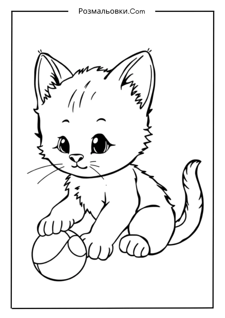 Розмальовка Котик: Найкращі Ідеї для Малювання та Розвитку Творчості 10 Котик з Іграшкою