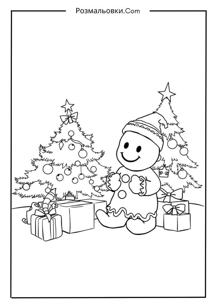 Пряниковий чоловічок біля ялинки