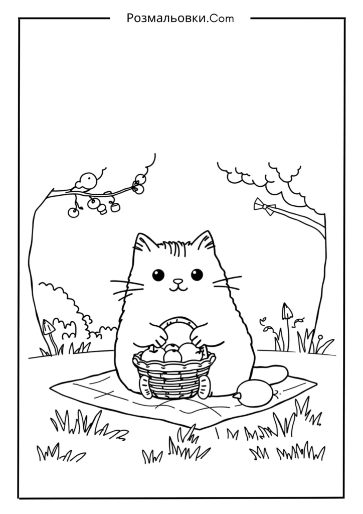 Розмальовка кот Пушин на пікніку