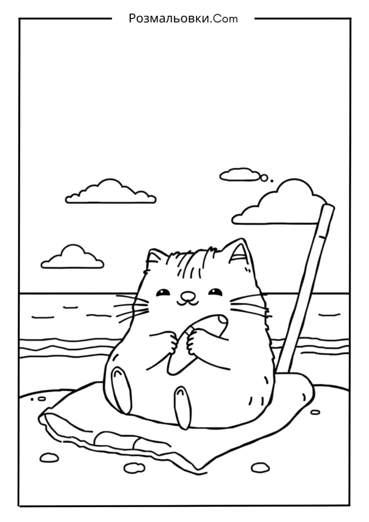 Розмальовка котик Пушин на морі