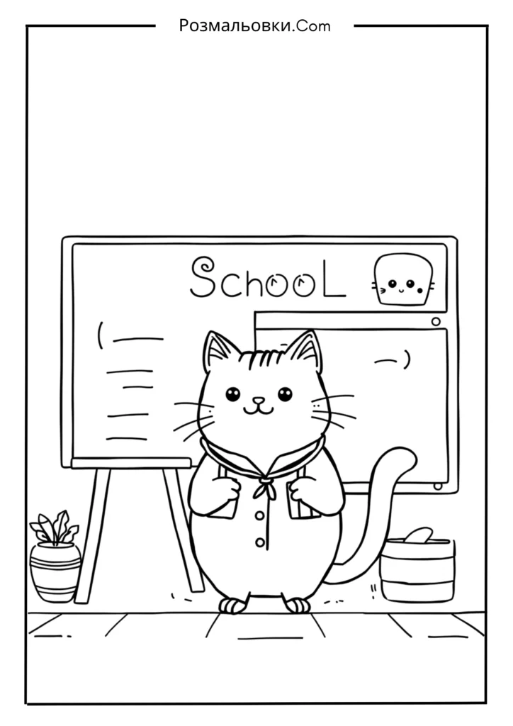 Розмальовки кот Пушин у шкільній формі