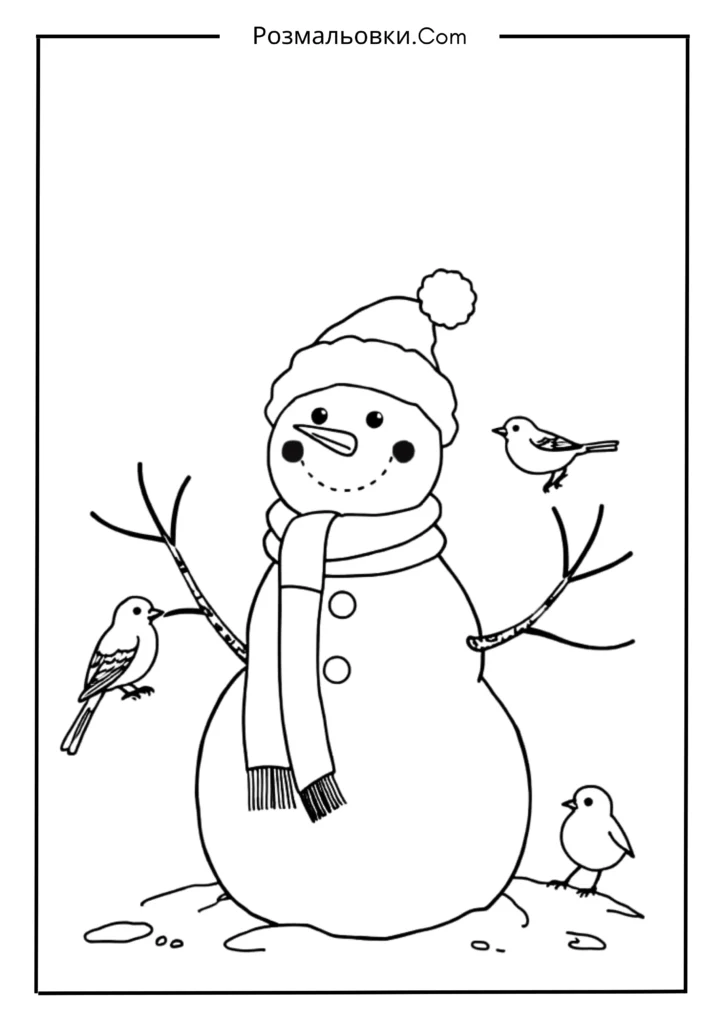 Сніговик і пташки-друзі