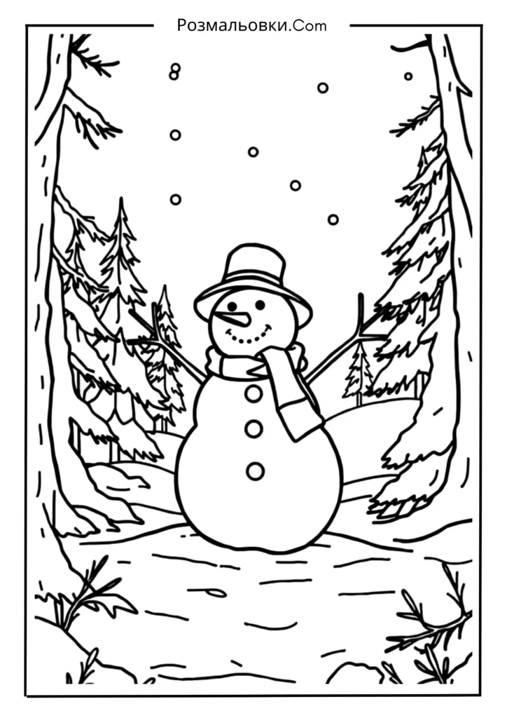 Сніговик у зимовому лісі