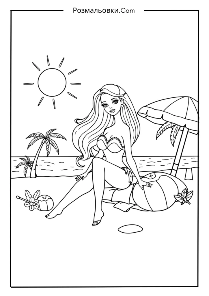 19+ розмальовки барби для Дітей — Творчість і Натхнення 17 Барбі на пляжі