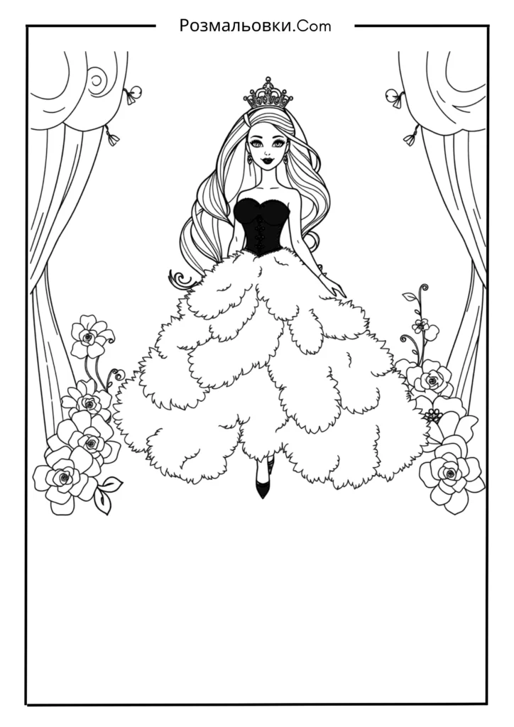 19+ розмальовки барби для Дітей — Творчість і Натхнення 2 Барби в пишному платті розмальовка