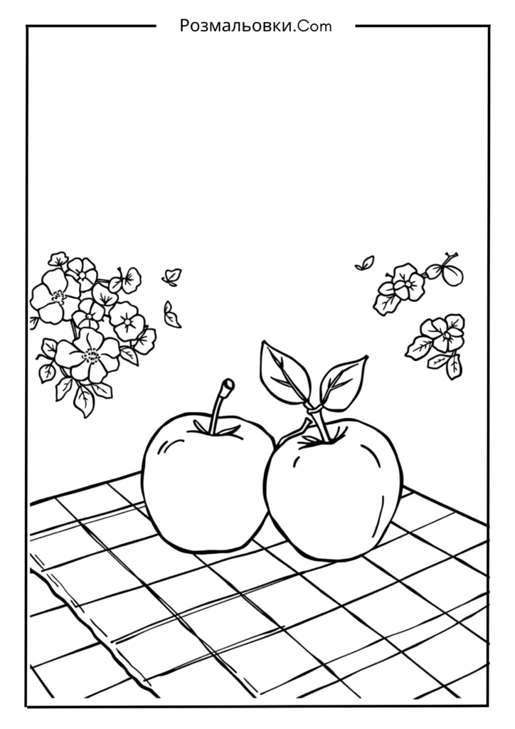 Яблуко розмальовка: 20 креативних ідей для дітей 19 Два яблука на клейонці для пікніка