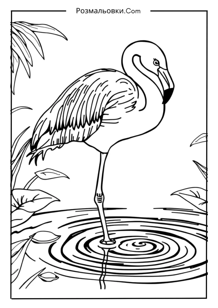 Розмальовка тварини: 20 найкращих ідей для творчості дітей 20 Фламінго біля води