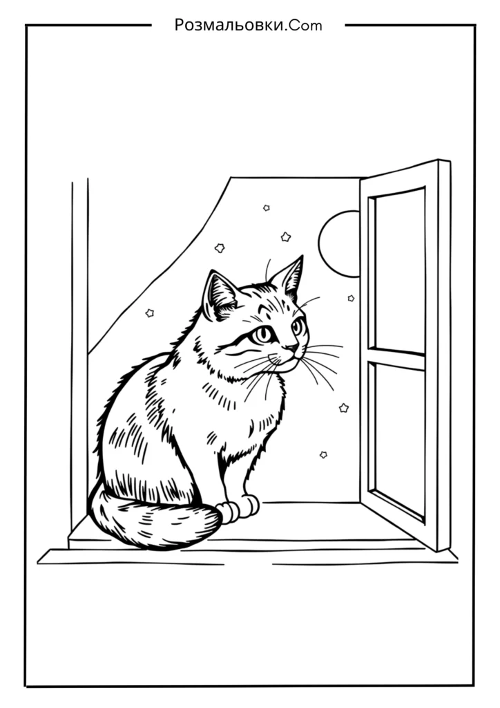 Розмальовка тварини: 20 найкращих ідей для творчості дітей 10 Кіт на підвіконні