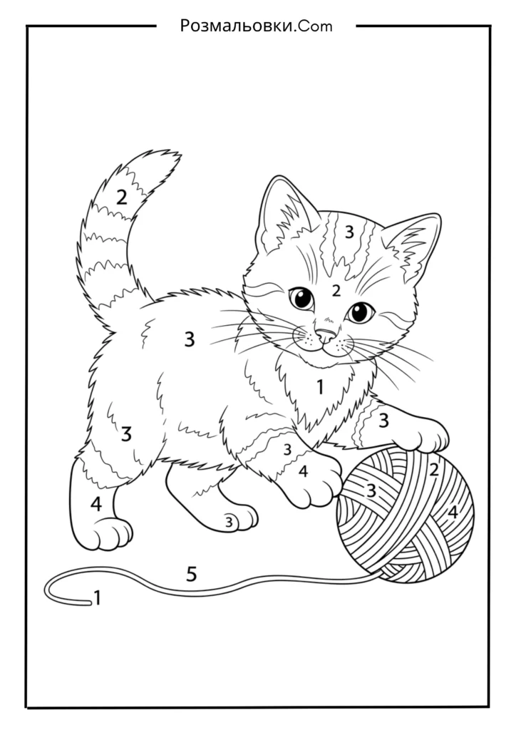 Розфарбовування за номерами з 18+ найкращими ідеями для дітей, які люблять номерами 13 Кошеня із клубком