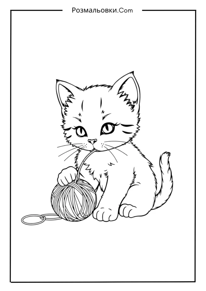 Водні розмальовки: 19+ творчих ідей для дітей 19 Кошеня з клубком ниток