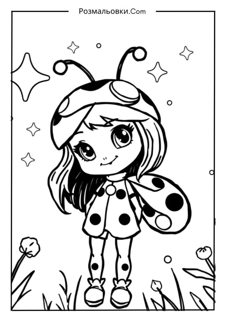 23+ топова колекція розмальовок Леді Баг длятворчих діток 12 Леді Баг на фоні зірок