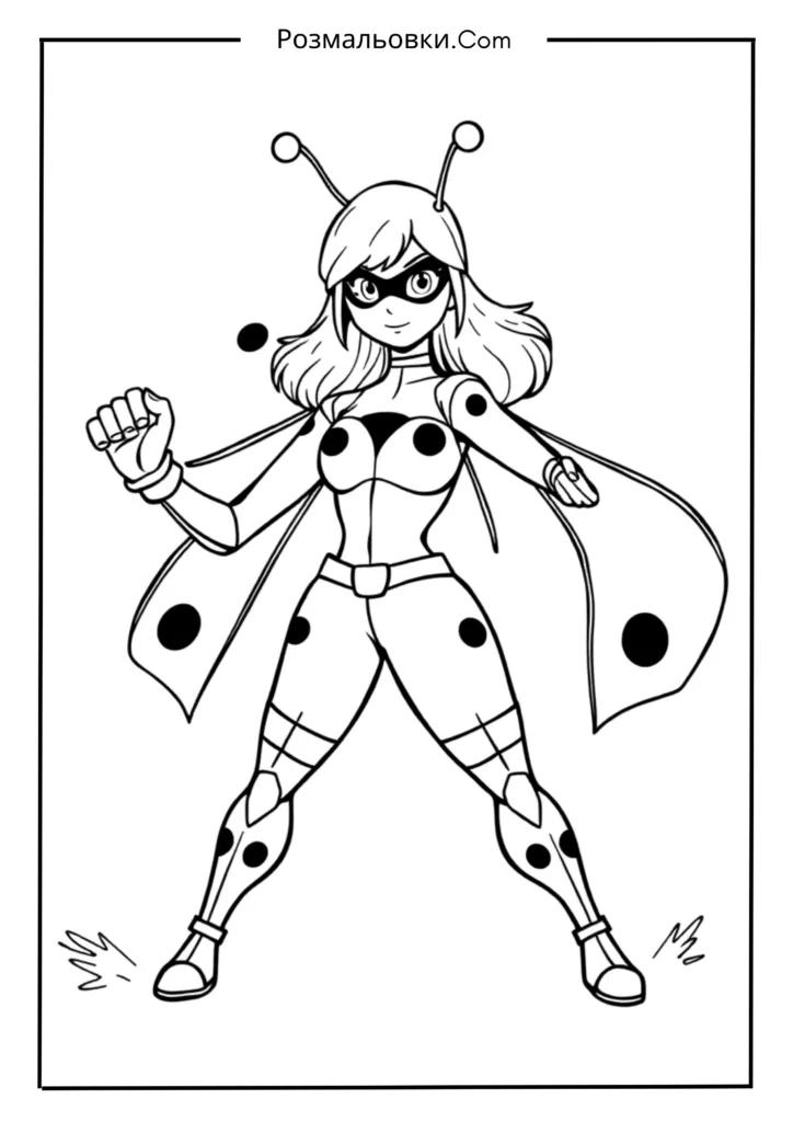 23+ топова колекція розмальовок Леді Баг длятворчих діток 2 Леді Баг у бойовій позі