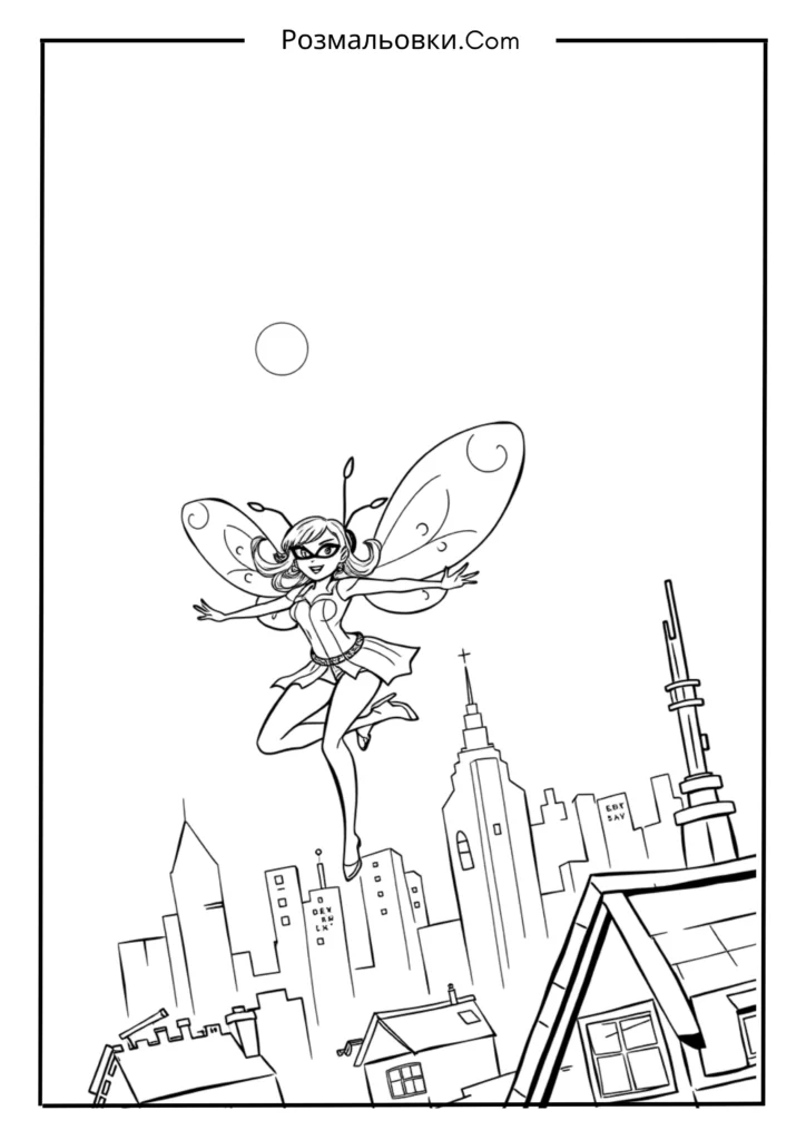 23+ топова колекція розмальовок Леді Баг длятворчих діток 16 Леді Баг у стрибку