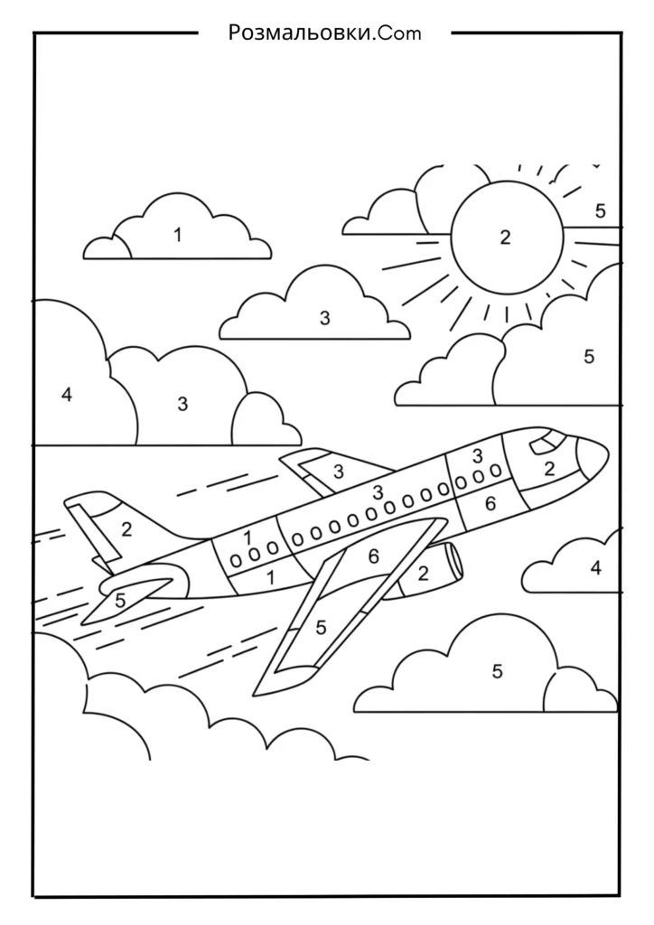 Розфарбовування за номерами з 18+ найкращими ідеями для дітей, які люблять номерами 17 Літак у небі