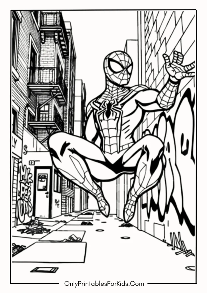 Людина Павук роздивляється графіті із собою