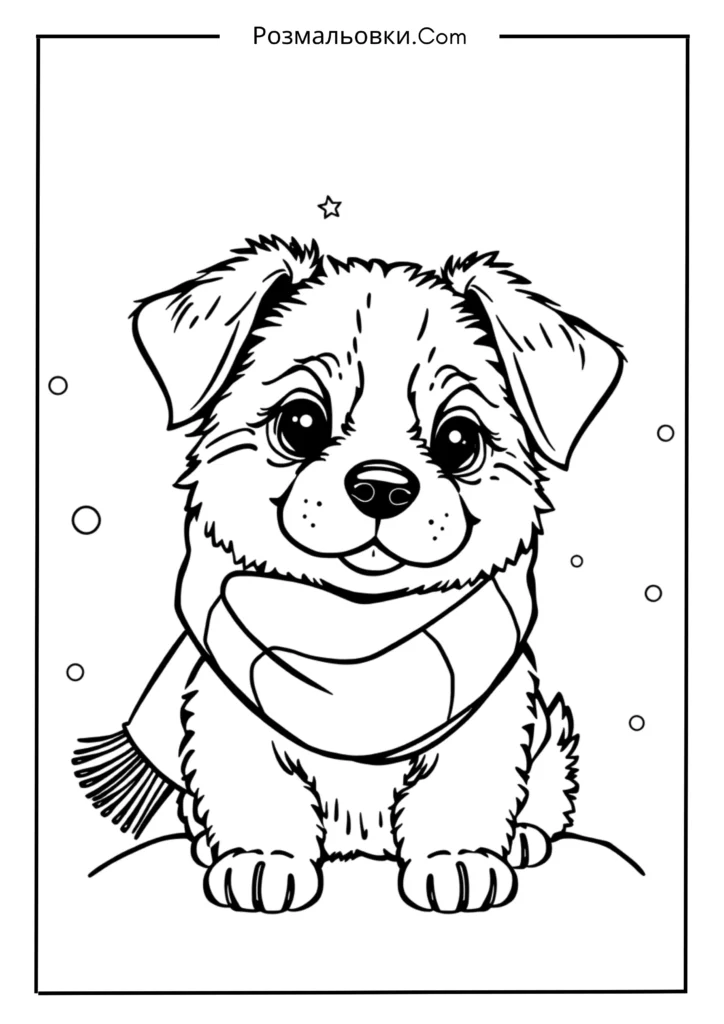 Розмальовка собака – 20 милих ідей, що підкорять серця дітей! 4 Песик у зимовому шарфику