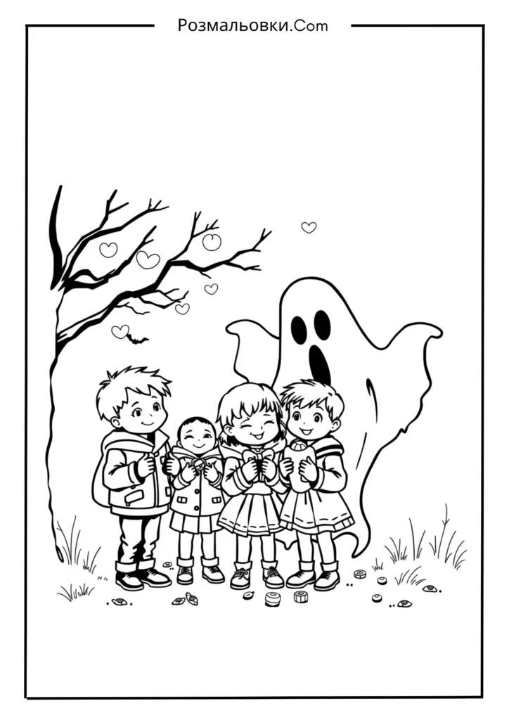 Привид з дітьми, які збирають солодощі