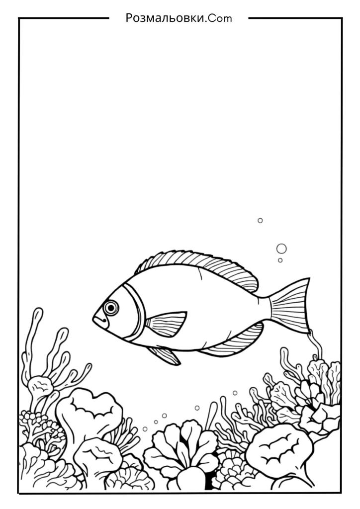 Водні розмальовки: 19+ творчих ідей для дітей 3 Рибка у кораловому рифі