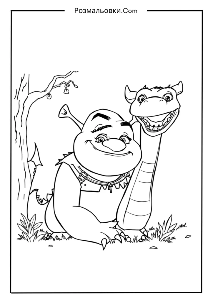 Розмальовки Шрека: Найкращі 20 Ідей для Творчості Дітей 7 Шрек і дружній дракон