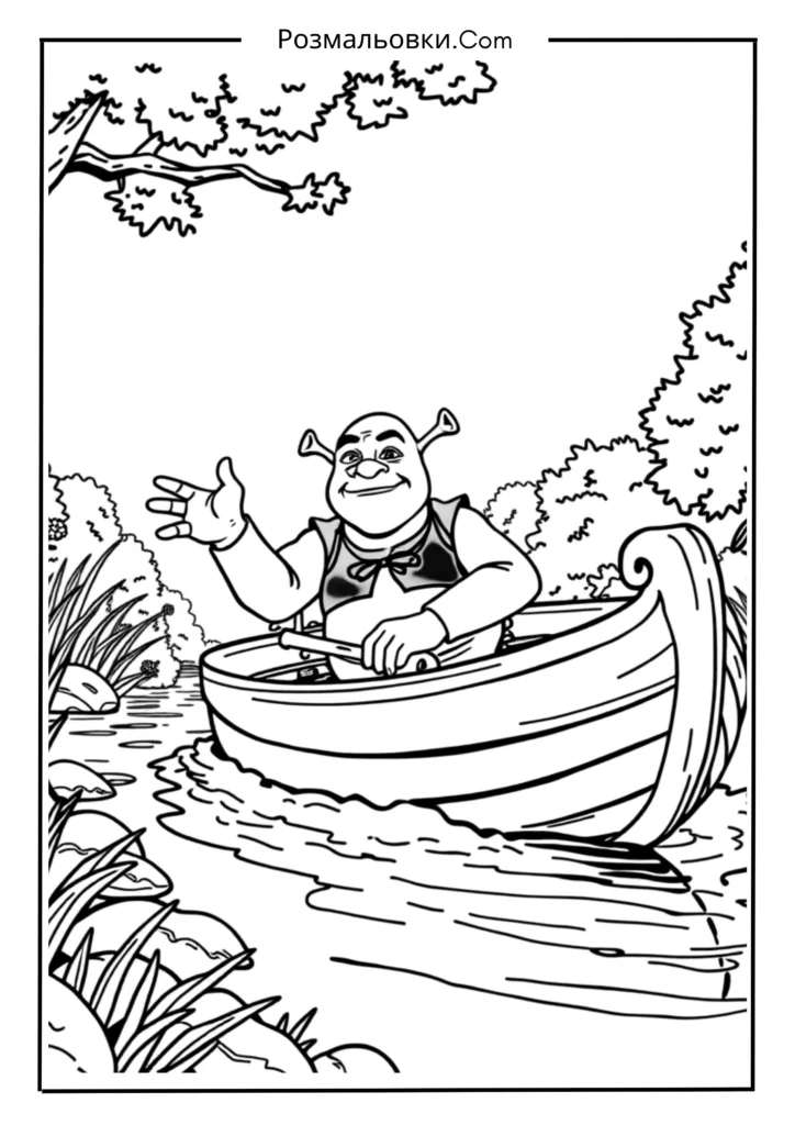 Розмальовки Шрека: Найкращі 20 Ідей для Творчості Дітей 10 Шрек у пригодах на човні