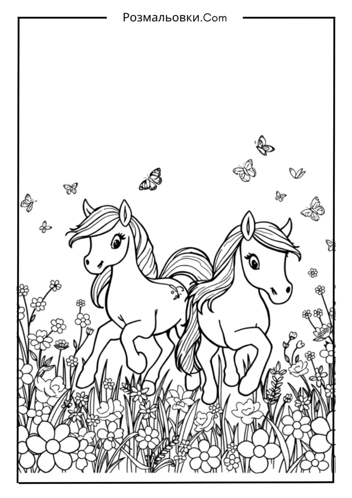 20 Розмальовок Поні — Наймиліші Ідеї Май Літл Поні для Дітей 12 Веселі поні на лузі