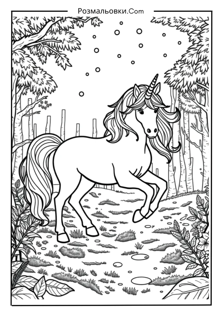 Єдиноріг у чарівному лісі