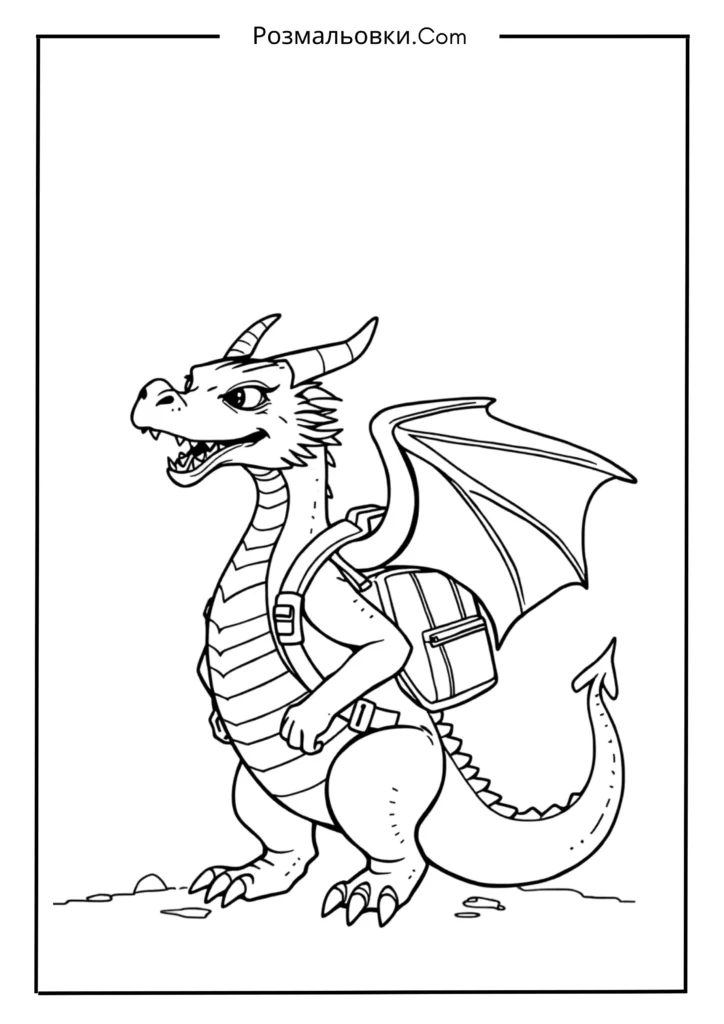 Розмальовка Дракон — 17+ Ідей для Малювання та Друку 9 Дракон-мандрівник із рюкзаком