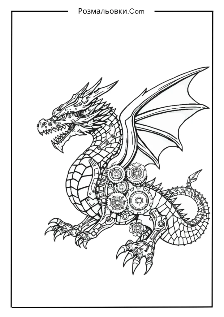Розмальовка Дракон — 17+ Ідей для Малювання та Друку 10 Дракон-механізм (кібердракон)