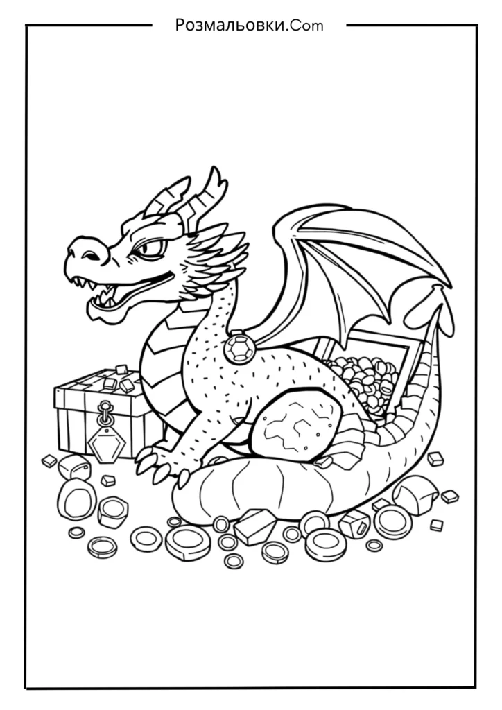 Розмальовка Дракон — 17+ Ідей для Малювання та Друку 4 Дракон-охоронець скарбів