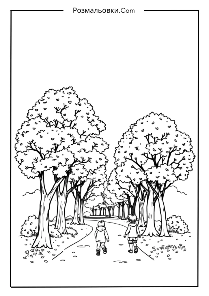 Oсінній пейзаж розмальовка осінь — Найкращі Осінні Ідеї для Дітей 11 Дитячі прогулянки серед осінніх дерев