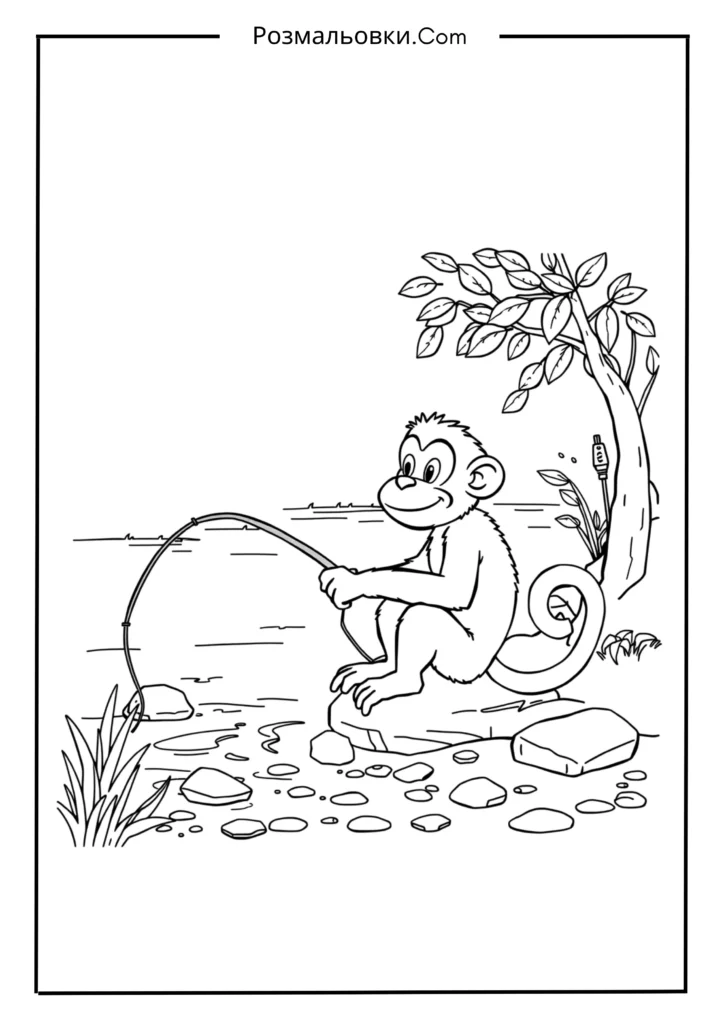 Мавпа-рибалка біля річки