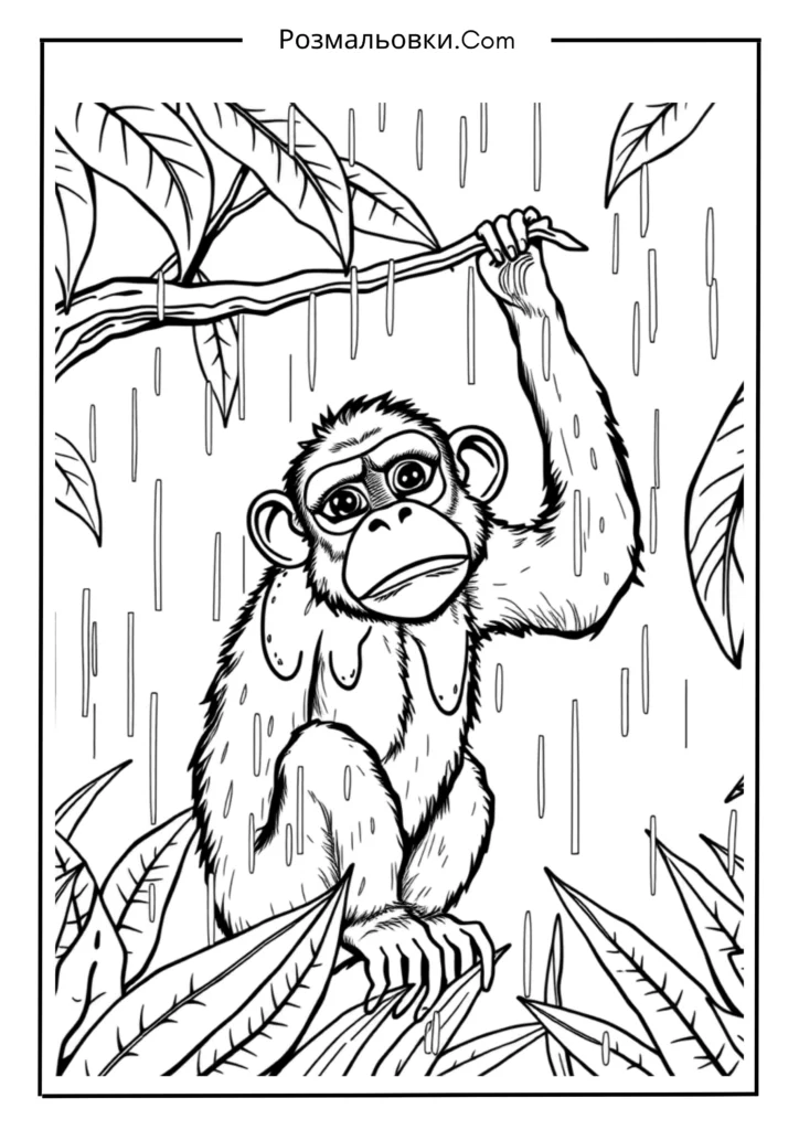 Мавпеня в джунглях під дощем
