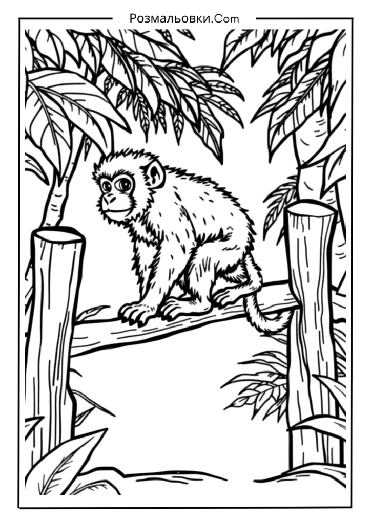 Пухнаста мавпа на дерев’яному мосту