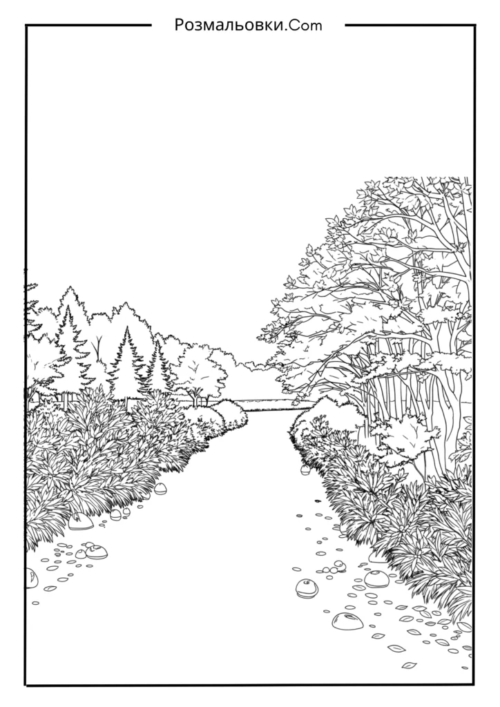 Oсінній пейзаж розмальовка осінь — Найкращі Осінні Ідеї для Дітей 5 Річка, обсаджена жовтим листям