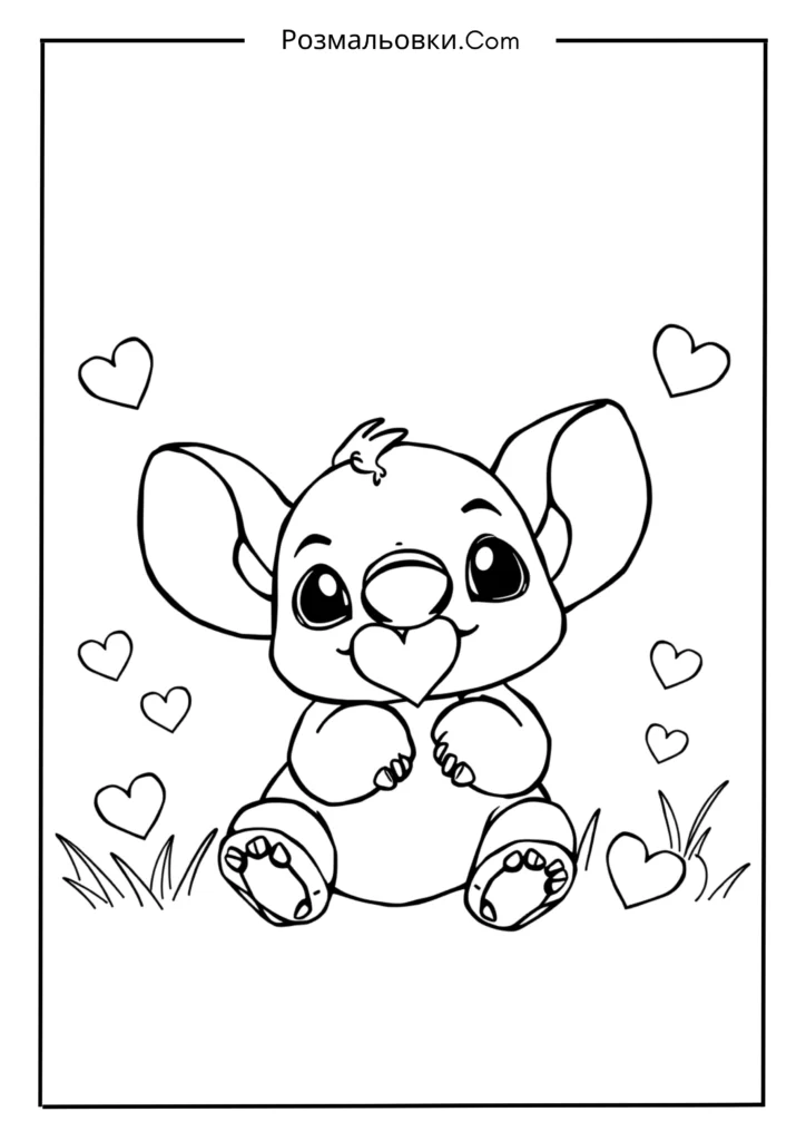 Стіч розмальовка: 21+ яскравих ідей для творчості дітей 7 Стіч з сердечками
