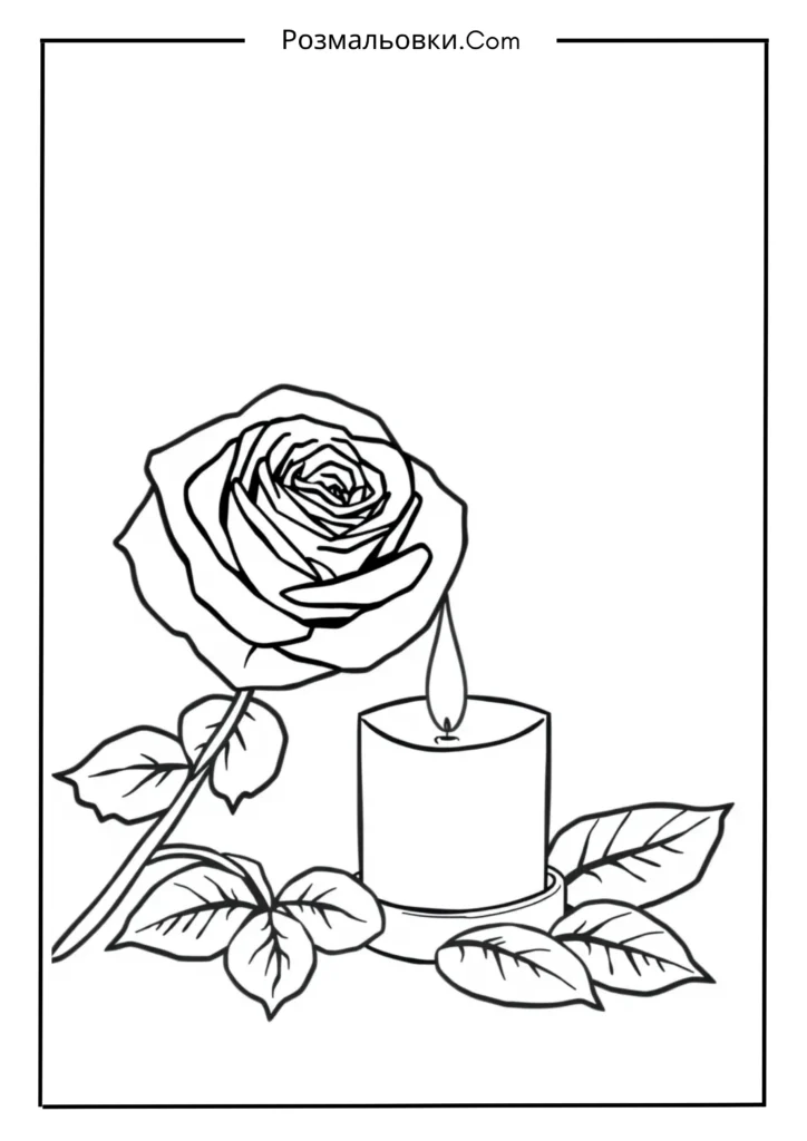 Розмальовка троянда: 21+ ідей для творчості та розвитку дітей 20 Троянда та свічка