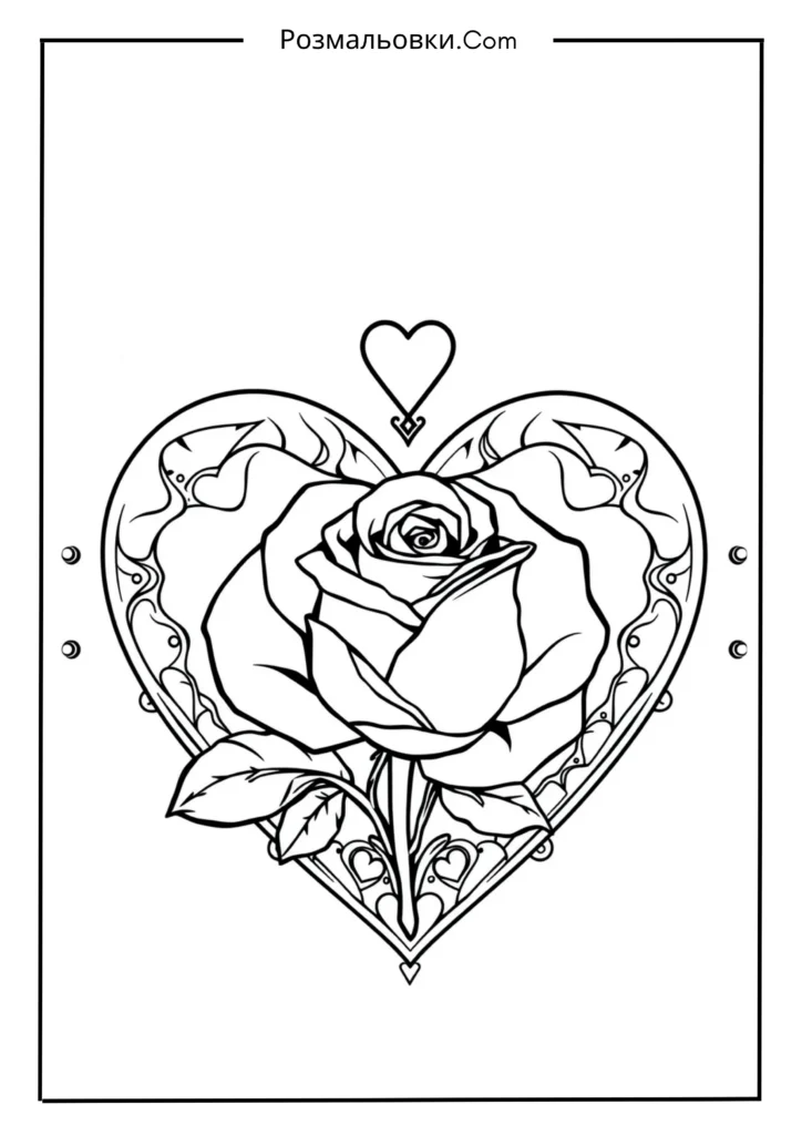 Розмальовка троянда: 21+ ідей для творчості та розвитку дітей 6 Троянда у серці