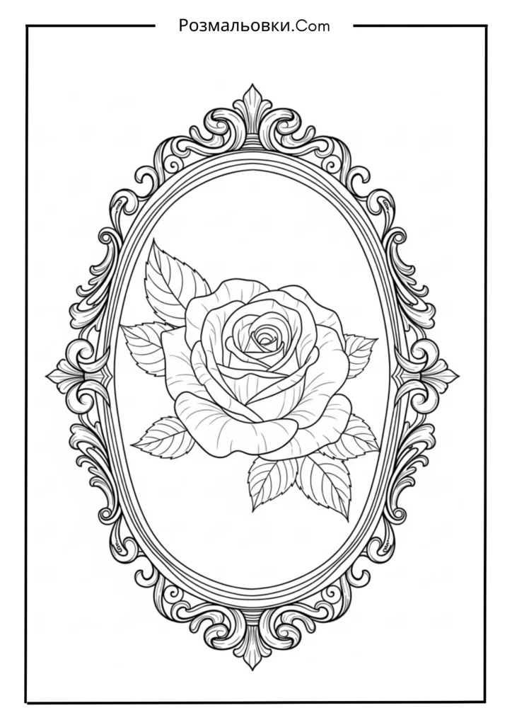 Розмальовка троянда: 21+ ідей для творчості та розвитку дітей 19 Троянда в рамці