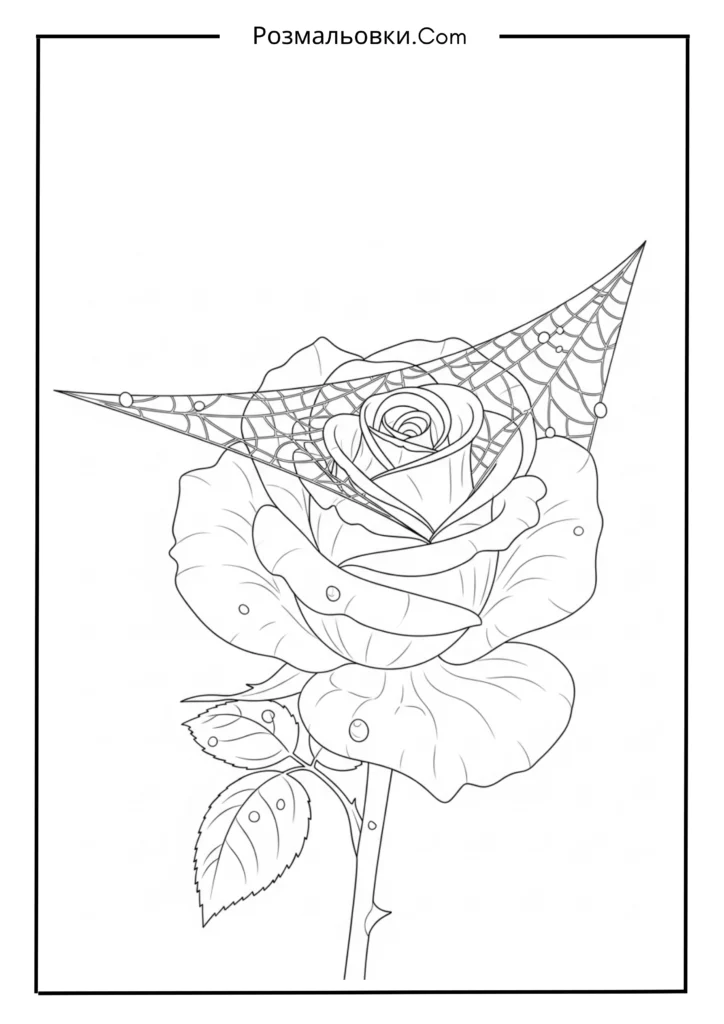 Розмальовка троянда: 21+ ідей для творчості та розвитку дітей 18 Троянда з павутинням