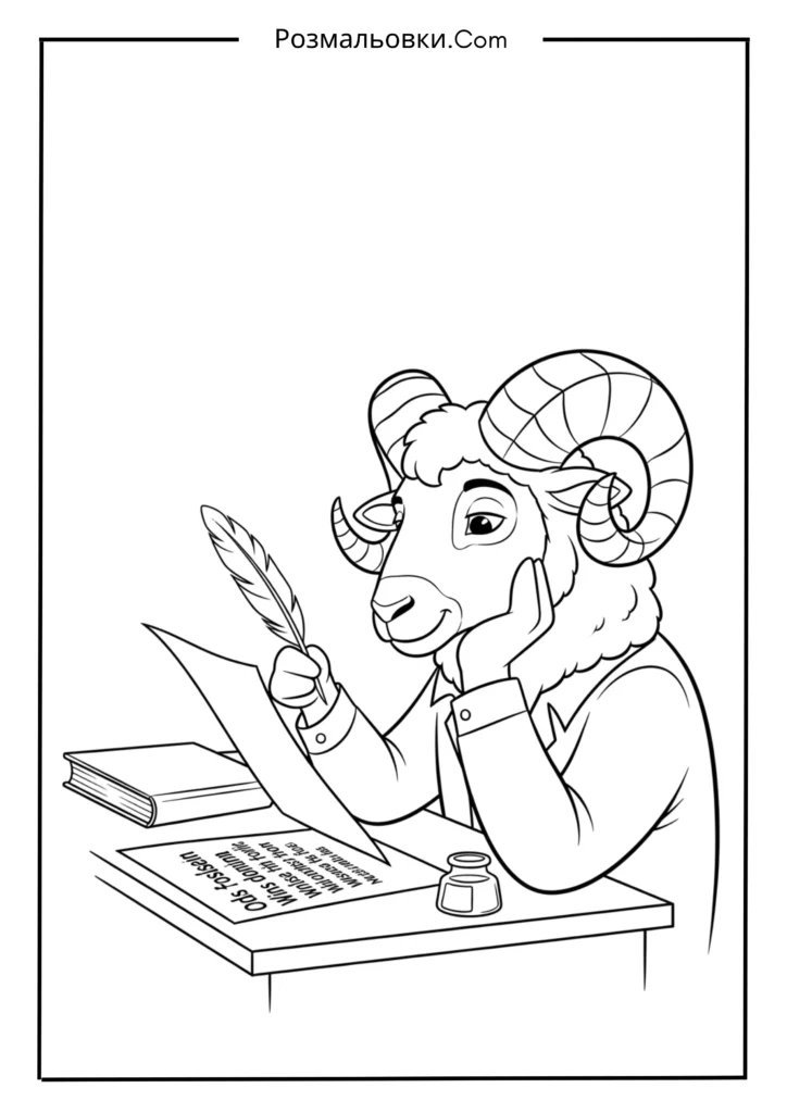 Розмальовки Смешарики: 19+ ідей розмальовок для дітей 7 Бараш пише вірш