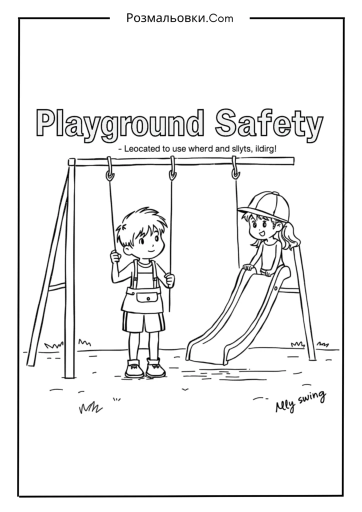 Охорона праці очима дітей — пізнавальні розмальовки 9 Безпека на дитячому майданчику